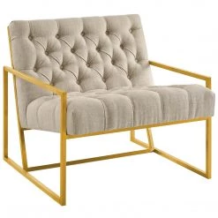 Modway Living Room Bequest Gold Stainless Steel Upholstered Fabric Accent Chair