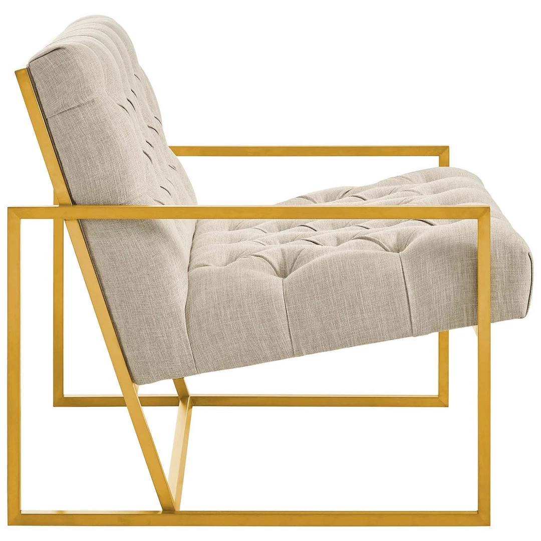 Modway Living Room Bequest Gold Stainless Steel Upholstered Fabric Accent Chair
