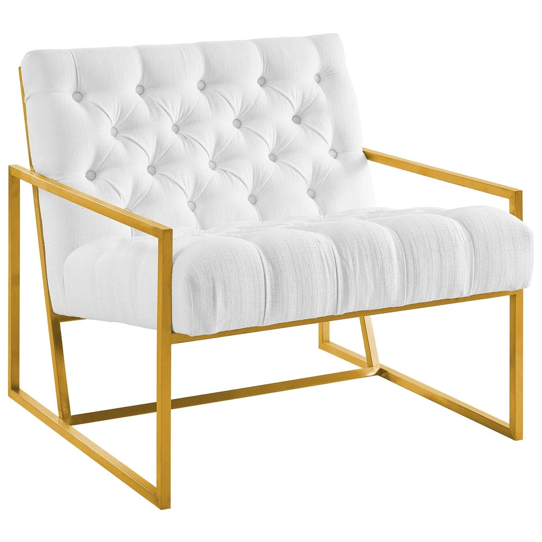 Modway Living Room Bequest Gold Stainless Steel Upholstered Fabric Accent Chair