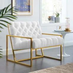 Modway Living Room Bequest Gold Stainless Steel Upholstered Fabric Accent Chair
