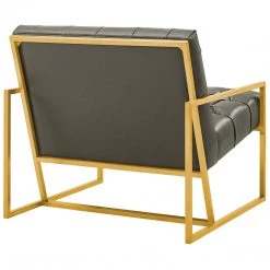 Modway Living Room Bequest Antique Gold Stainless Steel Faux Leather Accent Chair In Gray