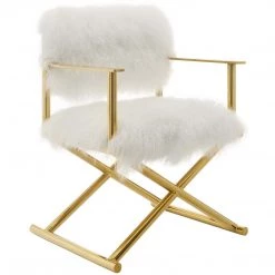 Modway Action Pure White Cashmere Accent Director's Chair In Gold White Living Room