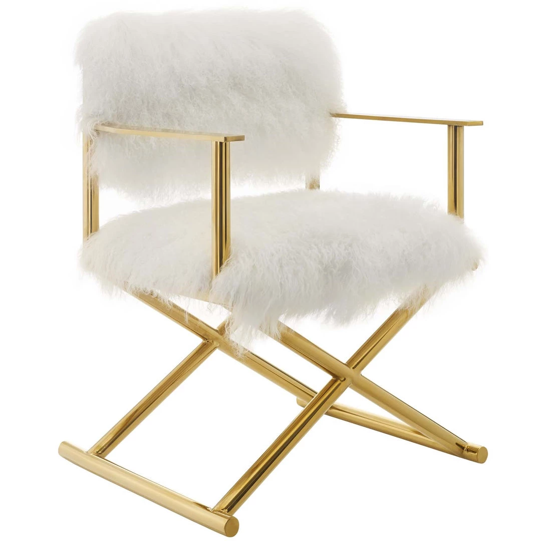 Modway Action Pure White Cashmere Accent Director's Chair In Gold White Living Room