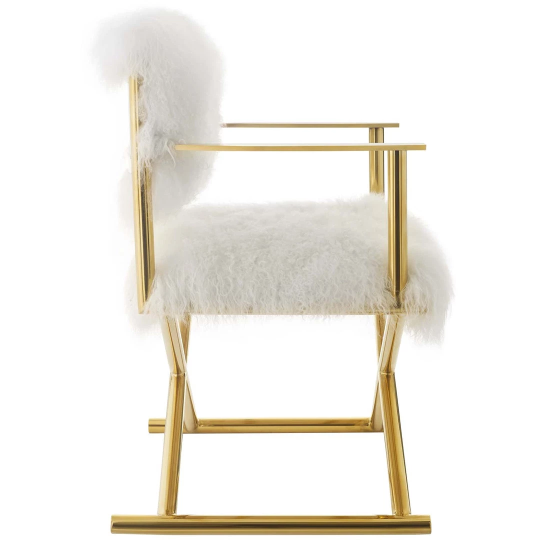 Modway Action Pure White Cashmere Accent Director's Chair In Gold White Living Room