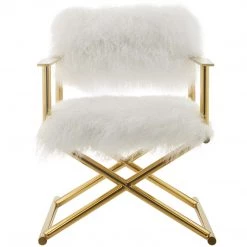 Modway Action Pure White Cashmere Accent Director's Chair In Gold White Living Room