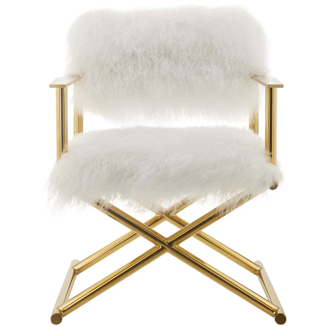 Modway Action Pure White Cashmere Accent Director's Chair In Gold White Living Room