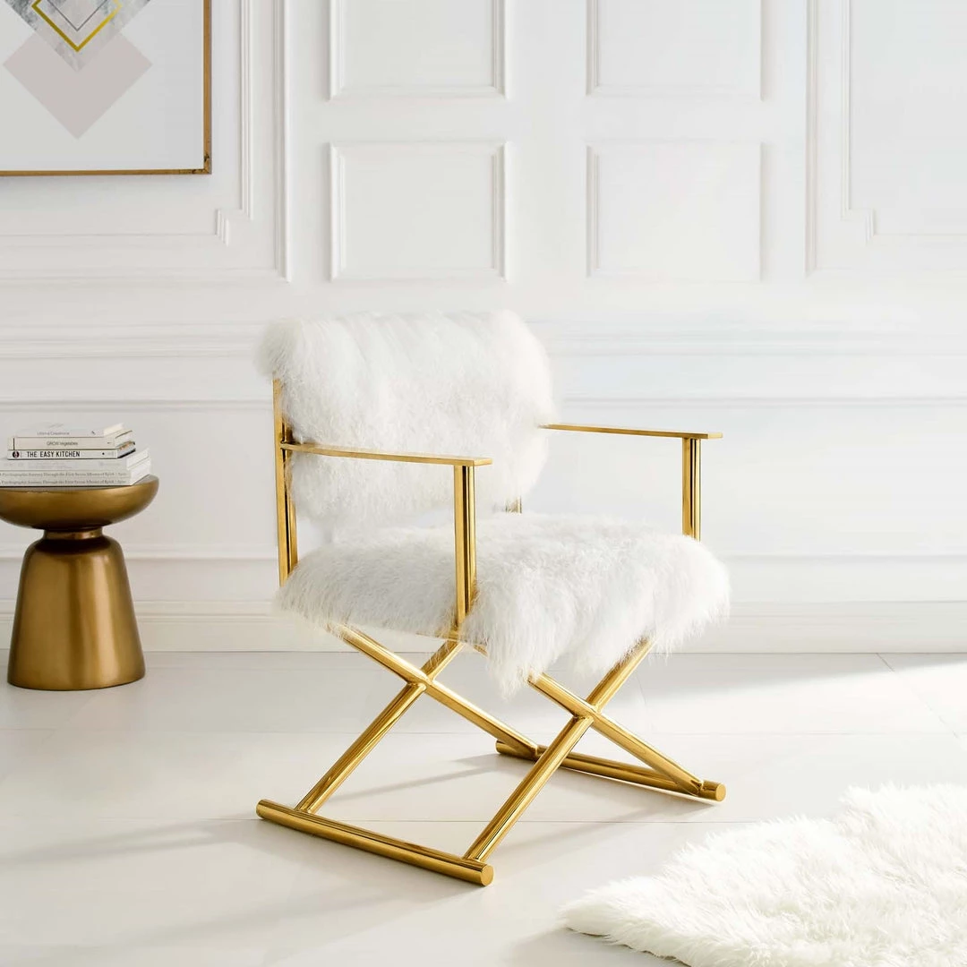 Modway Action Pure White Cashmere Accent Director's Chair In Gold White Living Room