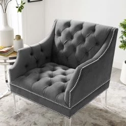 Modway Proverbial Tufted Button Accent Performance Velvet Armchair Living Room