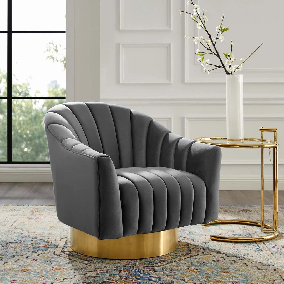 Modway Living Room Buoyant Vertical Channel Tufted Accent Lounge Performance Velvet Swivel Chair