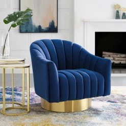 Modway Living Room Buoyant Vertical Channel Tufted Accent Lounge Performance Velvet Swivel Chair