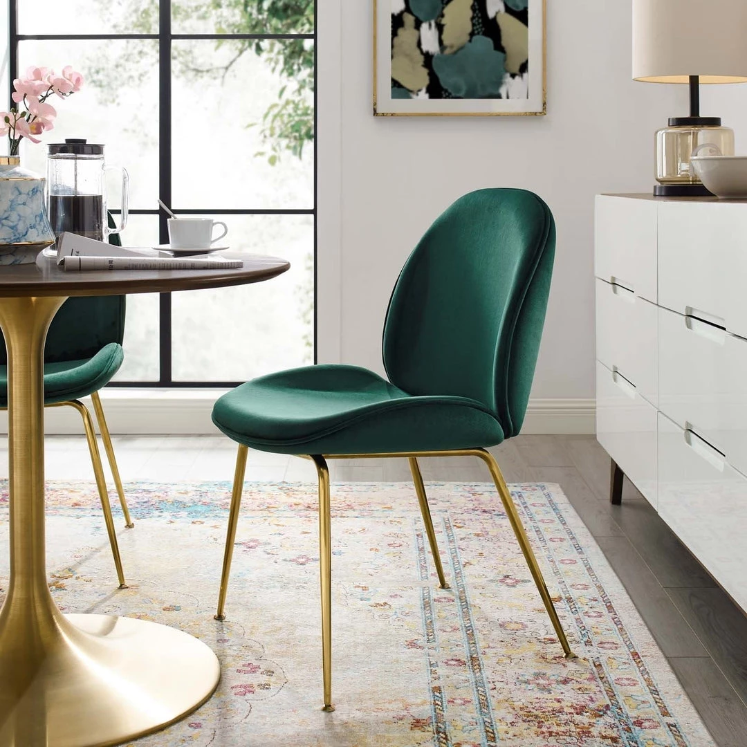 Modway Dining Room Scoop Gold Legs Velvet Dining Chair