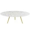 Modway Lippa 47" Round Artificial Marble Coffee Table With Tripod Base In Gold White
