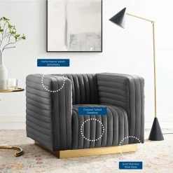 Modway Charisma Channel Tufted Performance Velvet Accent Armchair Living Room