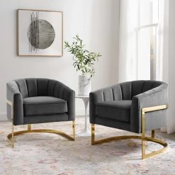 Modway Living Room Esteem Accent Armchair Performance Velvet Set Of 2