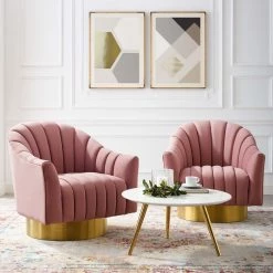 Modway Living Room Buoyant Swivel Chair Performance Velvet Set Of 2