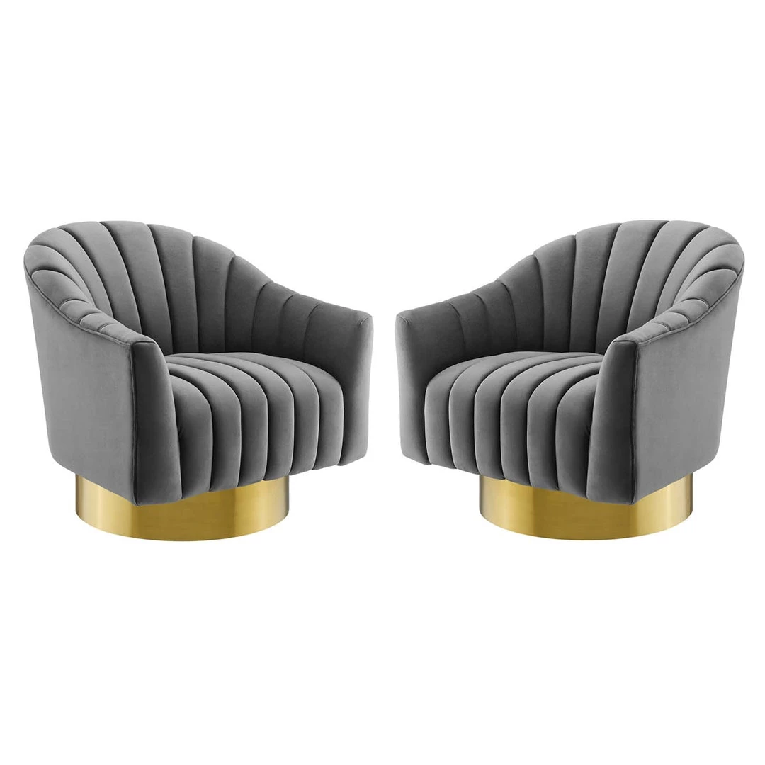 Modway Living Room Buoyant Swivel Chair Performance Velvet Set Of 2