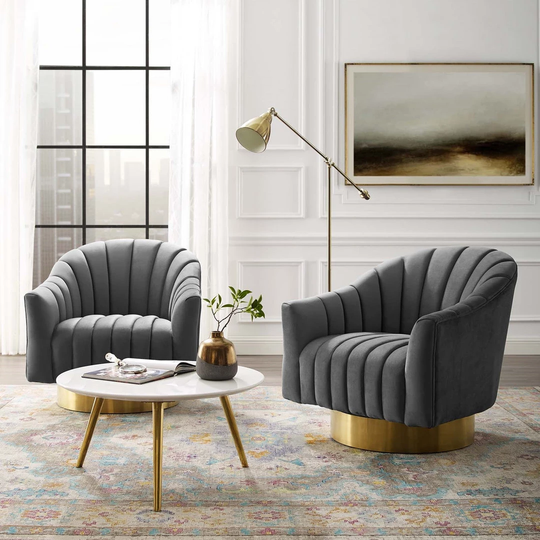 Modway Living Room Buoyant Swivel Chair Performance Velvet Set Of 2