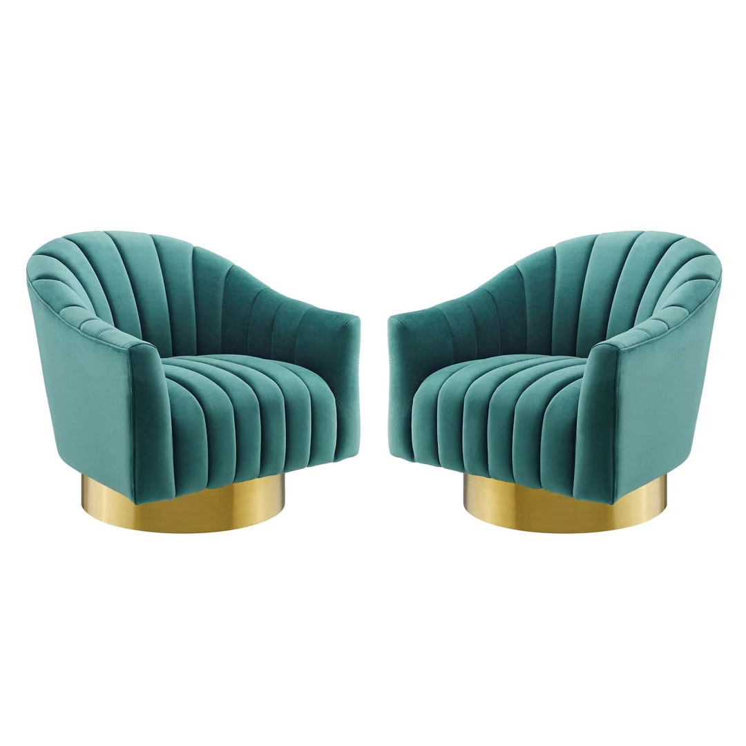 Modway Living Room Buoyant Swivel Chair Performance Velvet Set Of 2