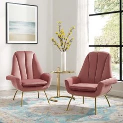 Modway Summit Armchair Performance Velvet Set Of 2 In Dusty Rose Living Room