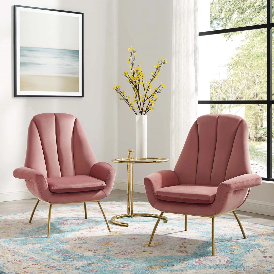 Modway Summit Armchair Performance Velvet Set Of 2 In Dusty Rose Living Room