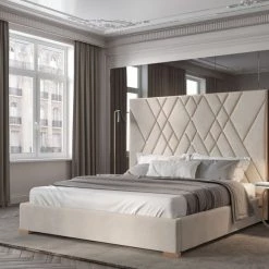 VIG Modrest Eldora - Glam Beige Velvet And Brushed Brass Bed