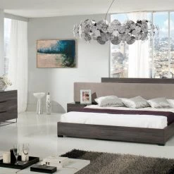 VIG Bedroom Nova Domus Enzo Italian Modern Grey Oak & Fabric Bed W/ Nightstands