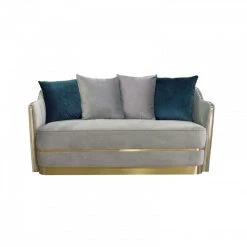 VIG Living Room Divani Casa Ardine Modern Grey Velvet & Gold Loveseat Sofa