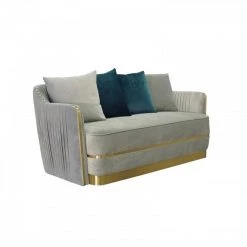 VIG Living Room Divani Casa Ardine Modern Grey Velvet & Gold Loveseat Sofa