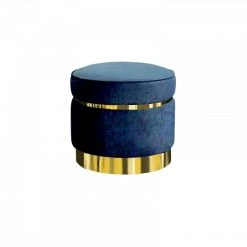 VIG Divani Casa Tenaya Modern Blue Velvet & Gold Ottoman