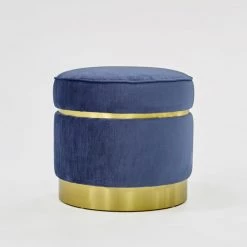 VIG Divani Casa Tenaya Modern Blue Velvet & Gold Ottoman