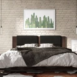 VIG Nova Domus Fantasia - Walnut/Dark Grey Bed And Two Nightstands Bedroom