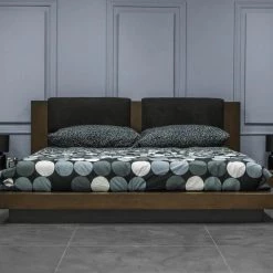 VIG Nova Domus Fantasia - Walnut/Dark Grey Bed And Two Nightstands Bedroom
