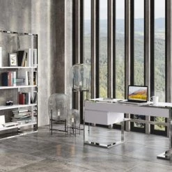 VIG Modrest Fauna - Modern White High Gloss & Stainless Steel Desk