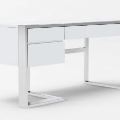 VIG Modrest Fauna - Modern White High Gloss & Stainless Steel Desk