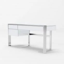 VIG Modrest Fauna - Modern White High Gloss & Stainless Steel Desk