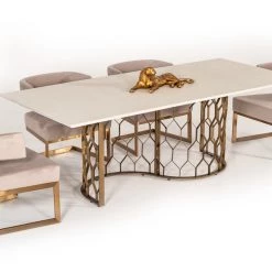 VIG Dining Room Modrest Faye Modern White Concrete & Antique Brass Dining Table