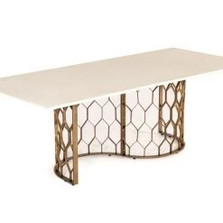 VIG Dining Room Modrest Faye Modern White Concrete & Antique Brass Dining Table
