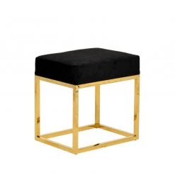 VIG Bedroom Modrest Downey Modern Blue Velvet & Gold Stool Ottoman