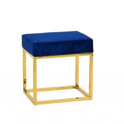VIG Bedroom Modrest Downey Modern Blue Velvet & Gold Stool Ottoman