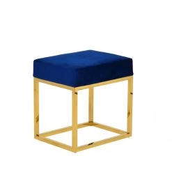 VIG Bedroom Modrest Downey Modern Blue Velvet & Gold Stool Ottoman