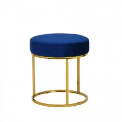 VIG Modrest Elmont Modern Blue Velvet & Gold Stool Ottoman Bedroom