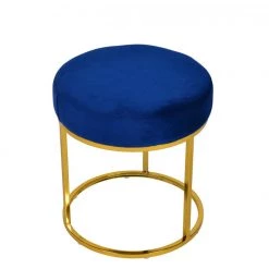 VIG Modrest Elmont Modern Blue Velvet & Gold Stool Ottoman Bedroom