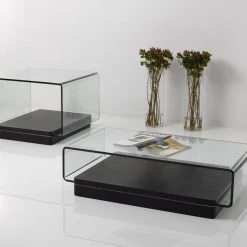 VIG Modrest Vitro Modern Glass And Oak Coffee Table Living Room