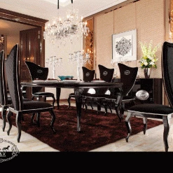 VIG A&X Sovereign Transitional Black Crocodile Dining Table W/ Black Gloss Legs Dining Room