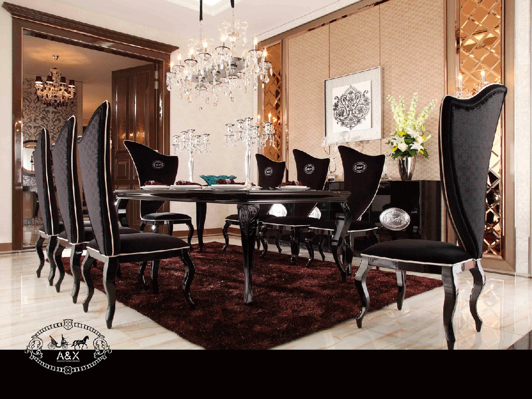 VIG A&X Sovereign Transitional Black Crocodile Dining Table W/ Black Gloss Legs Dining Room