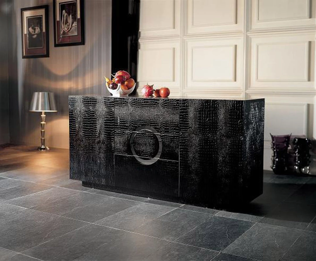 VIG Living Room A&X Ovidius Modern Black Crocodile Lacquer Buffet