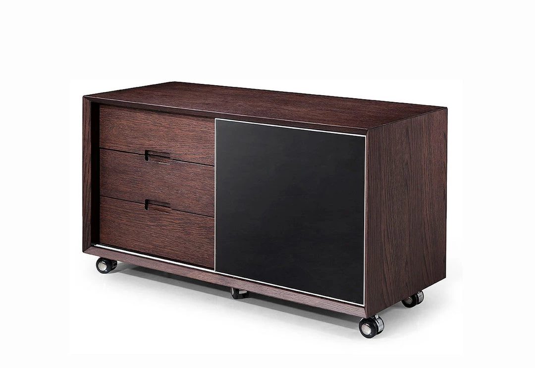 VIG Modrest Ezra Modern Brown Oak And Grey Office Desk W/ Side Cabinet