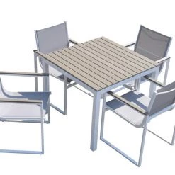 VIG Renava Gulf Outdoor White & Grey Dining Table Set