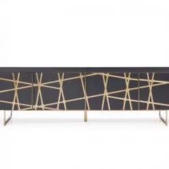 VIG Side & Console Table Modrest Kilson - Modern Black Oak & Champagne Gold TV Stand