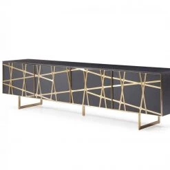 VIG Side & Console Table Modrest Kilson - Modern Black Oak & Champagne Gold TV Stand